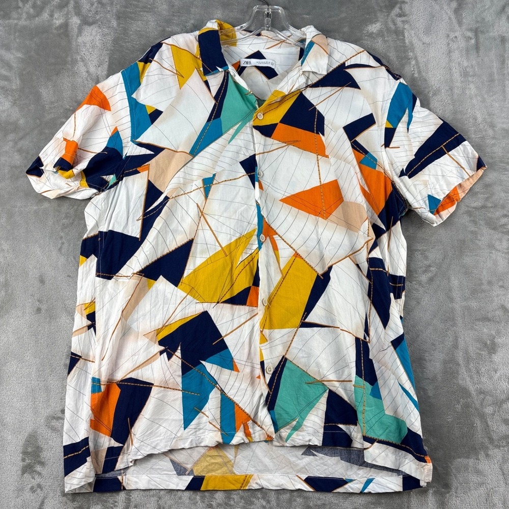 Zara Button-Down Shirt Mens XL Geometric Nautical Multicolor EUC